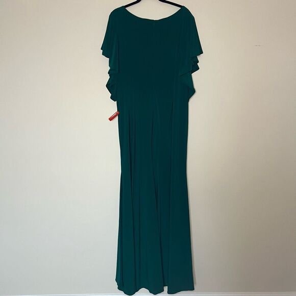NEW Mac Duggal Faux Wrap Butterfly Sleeve Gown Emerald Green 20W - Picture 5 of 12